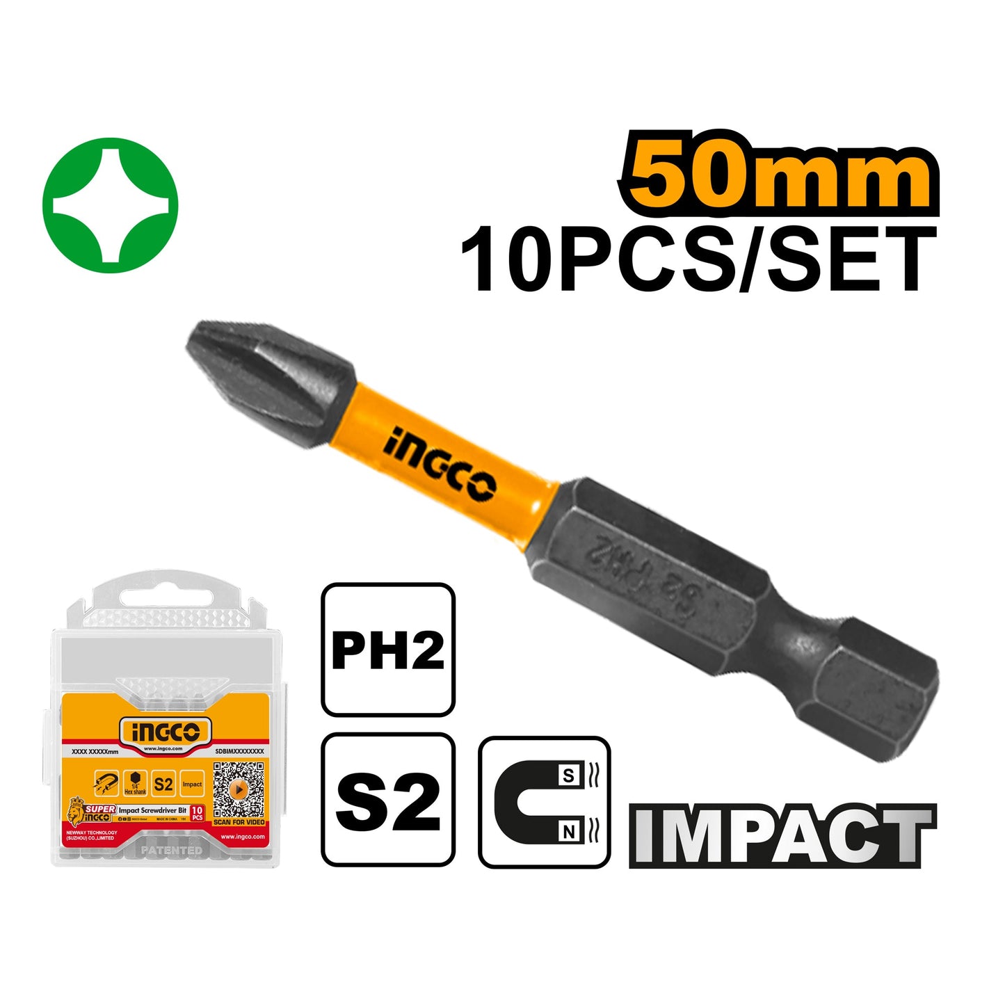INGCO SET DE 10 EMBOUTS PH2 [SDBIM11PH223]