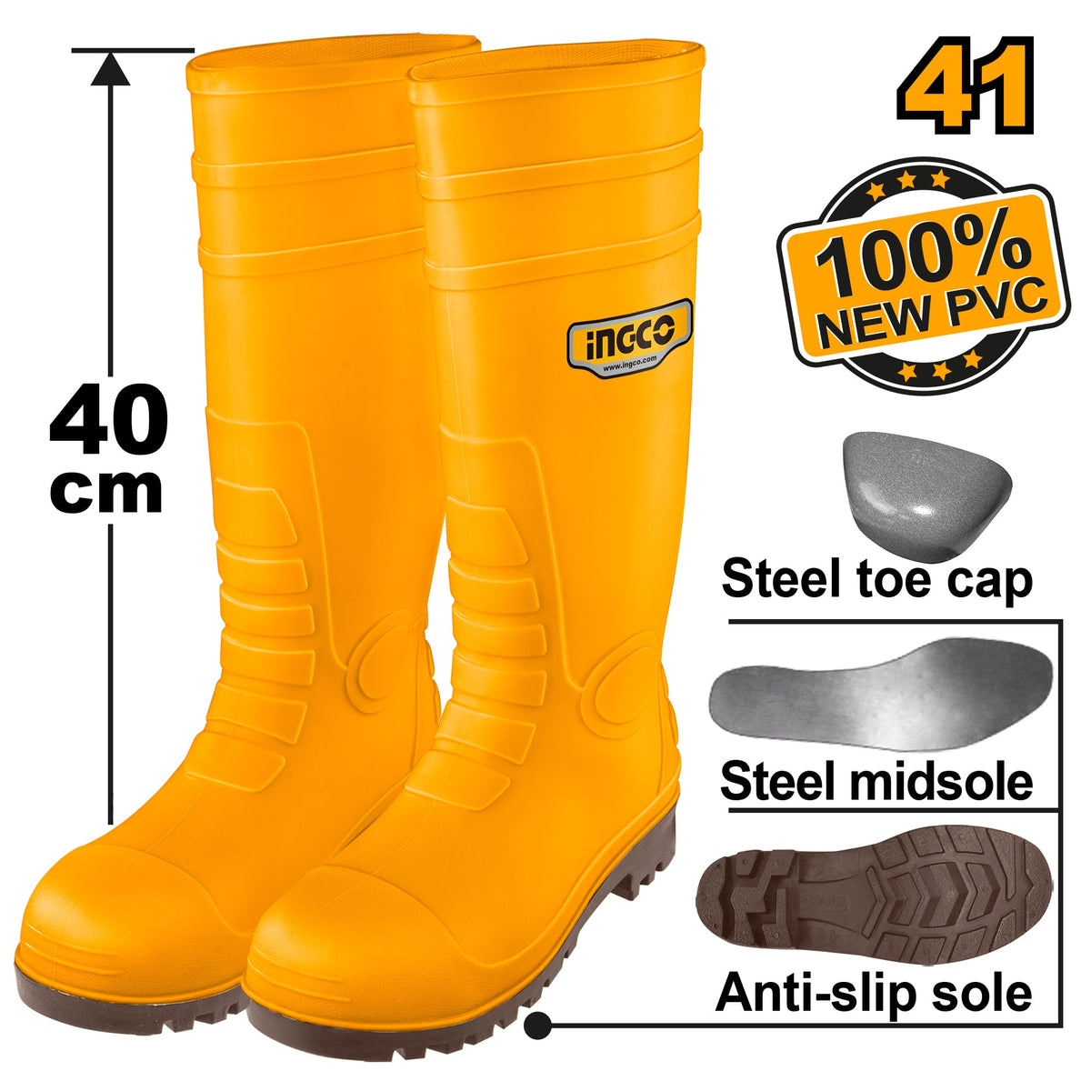 INGCO BOTTES DE SECURITE S1P TAILLE 41 [SSH092S1P.41] – INGCO Maroc