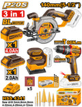 Pack 3 outils sans fil 20V : perceuse-visseuse, scie circulaire et ponceuse + 2 batteries INGCO – COSLI241193 – INGCO Maroc