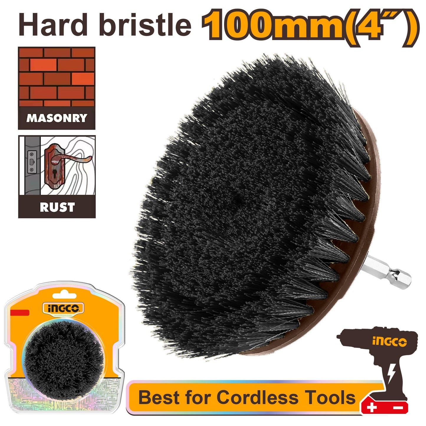 INGCO BROSSE DE NETTOYAGE 4" POUR VISSEUSE À POILS DURS [WCBH1401]