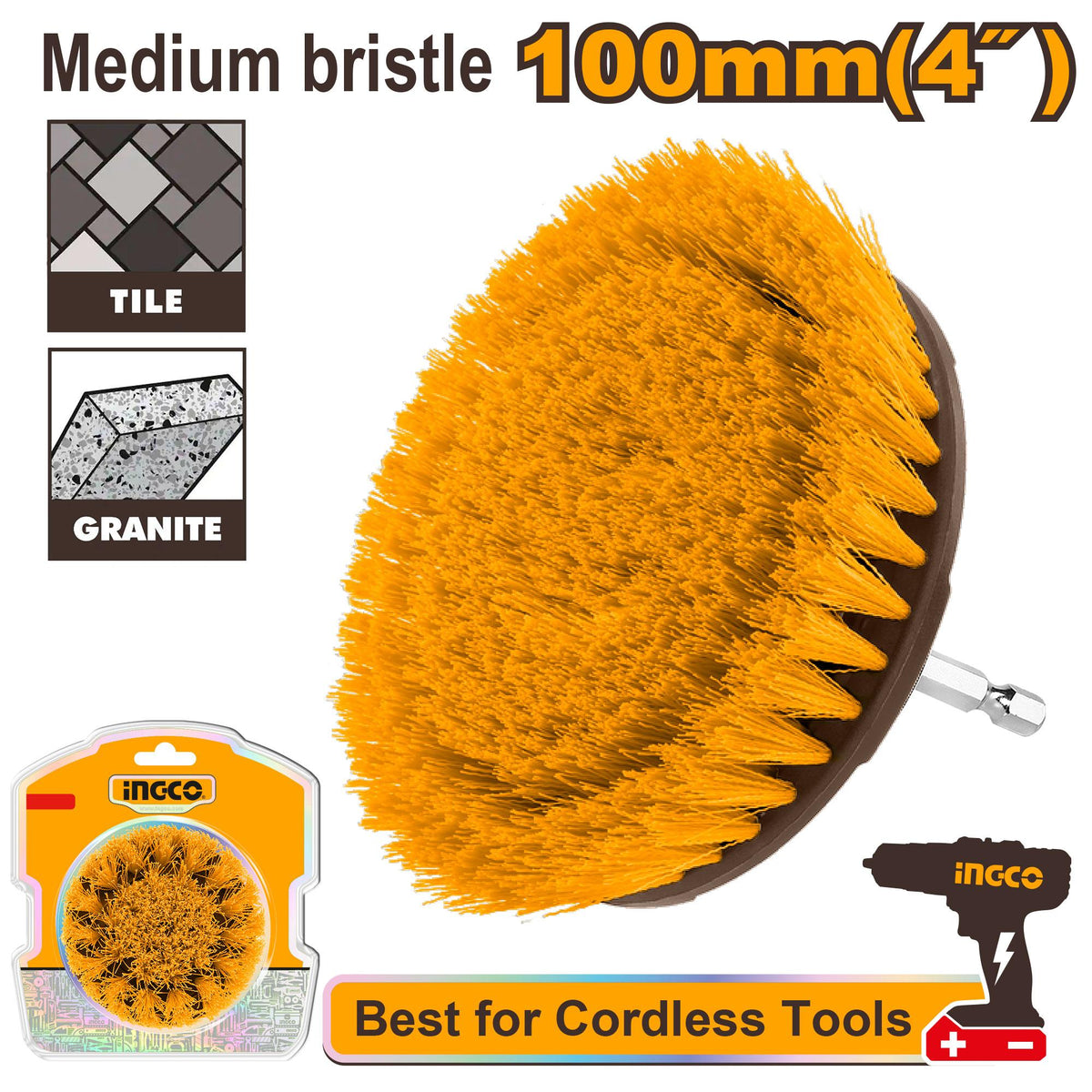 INGCO BROSSE DE NETTOYAGE 4" POUR VISSEUSE À POILS SOUPLES [WCBM1041] – INGCO Maroc
