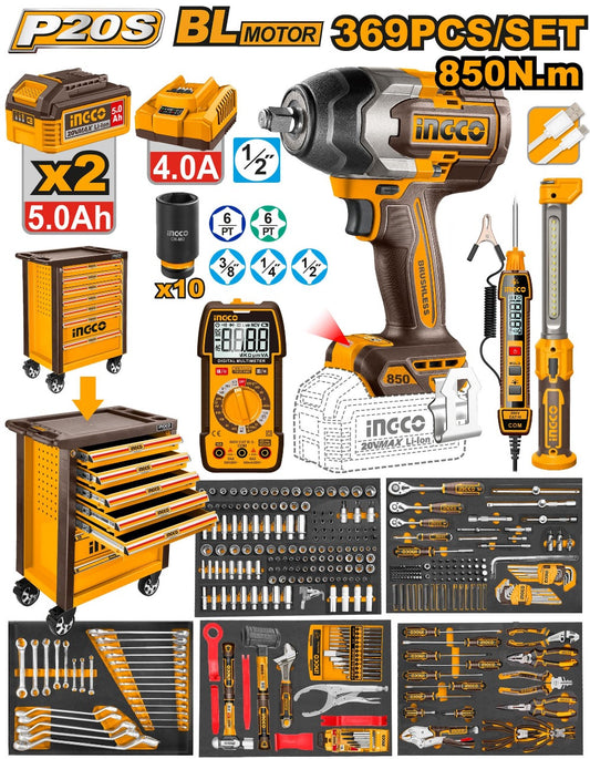 INGCO SERVANTE 7 TIRROIRS 369PCS + BOULONNEUSE 850NM [HTCS283692]