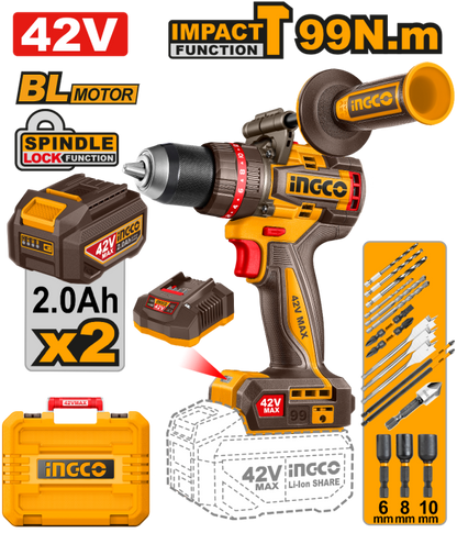 INGCO PERCEUSE-VISSEUSE 42V+2BAT 99NM BALAIS [CIDLI429982]