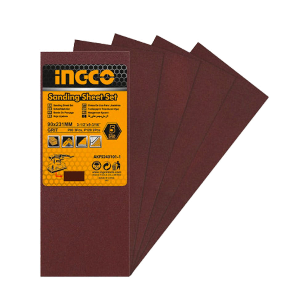 INGCO JEU FEUILLES ABRASIVES PONCAGE 5PCS 90*231MM FS320 [AKFS240101-1] – INGCO Maroc
