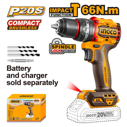 INGCO PERCEUSE VISSEUSE 20V 66NM 2 BATT BRUSHLESS [CIDLI20668]