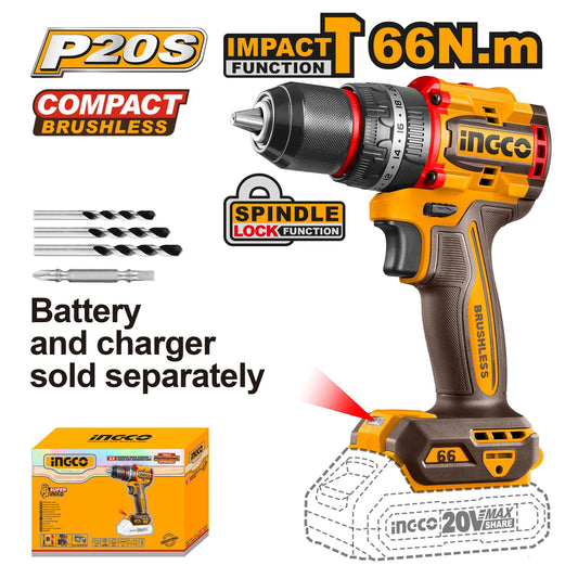INGCO PERCEUSE VISSEUSE 20V 66NM 2 BATT BRUSHLESS [CIDLI20668]