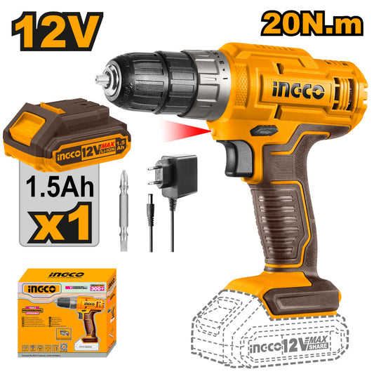 Perceuse sans fil Lithium-ion 12V avec 1 batterie 12V 1,5 Ah CDLI1218 ING-CT