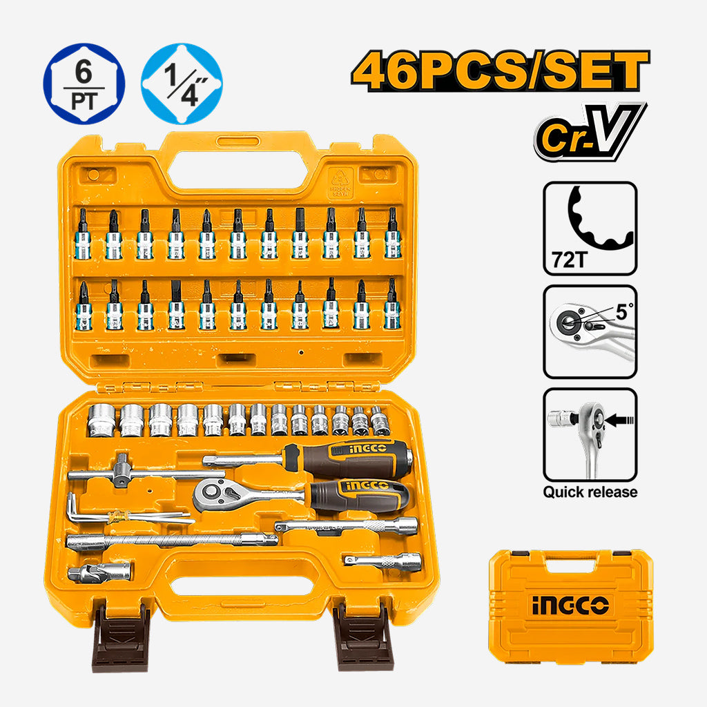 INGCO MALETTE DE DOUILLES 46 PCS 1/4 NP [HKTS14462] – INGCO Maroc