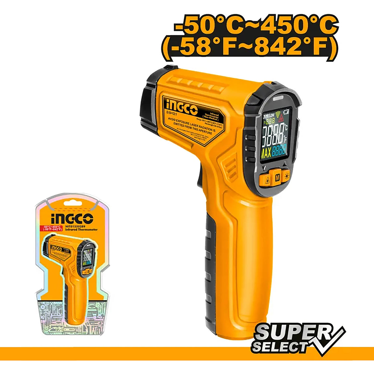 INGCO THERMOMETRE INFRAROUGE -50°C à 450°C [HIT0155028] – INGCO Maroc
