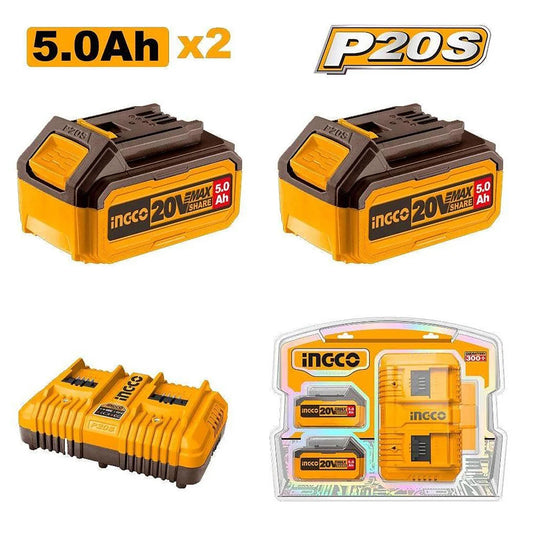INGCO PACK 2 BATTERIES 5Ah + CHARGEUR [FBCPK2425]