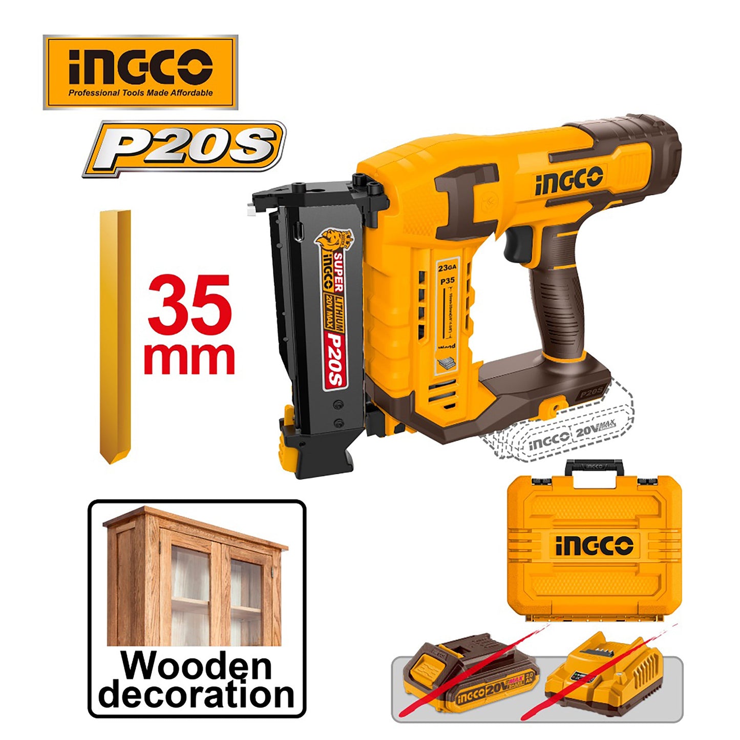 مجموعة مسامير دبابيس لاسلكية P20S/20V ليثيوم أيون ING-CT