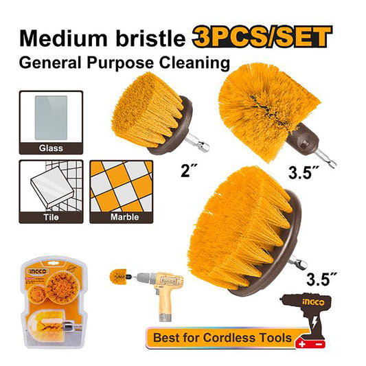 INGCO JEU DE 3 BROSSES DE NETTOYAGE POUR VISSEUSE A POILS SOUPLES [WCBM0301]