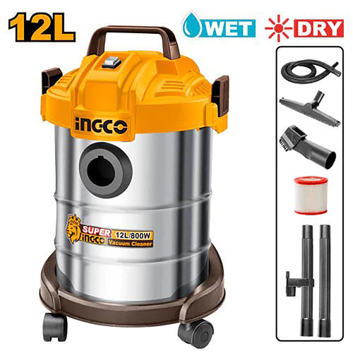 Aspirateur et souffleur à filtre HEPA 2 en 1 humide et sec 12L 800W VC14122 ING-PT