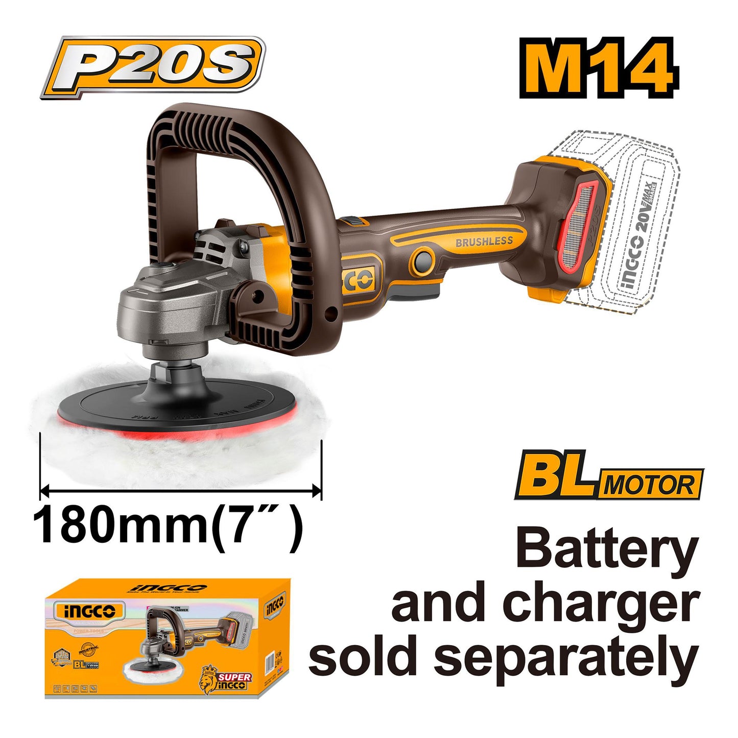Moteur sans balais P20S/20V Polisseuse sans fil Lithium-ion sans balais ING-CT