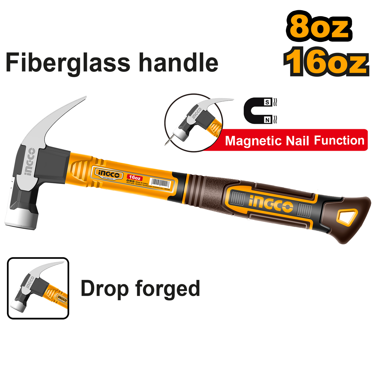 INGCO MARTEAU DE MENUISIER 220G TETE FORGEE SI NR [HCH81008]