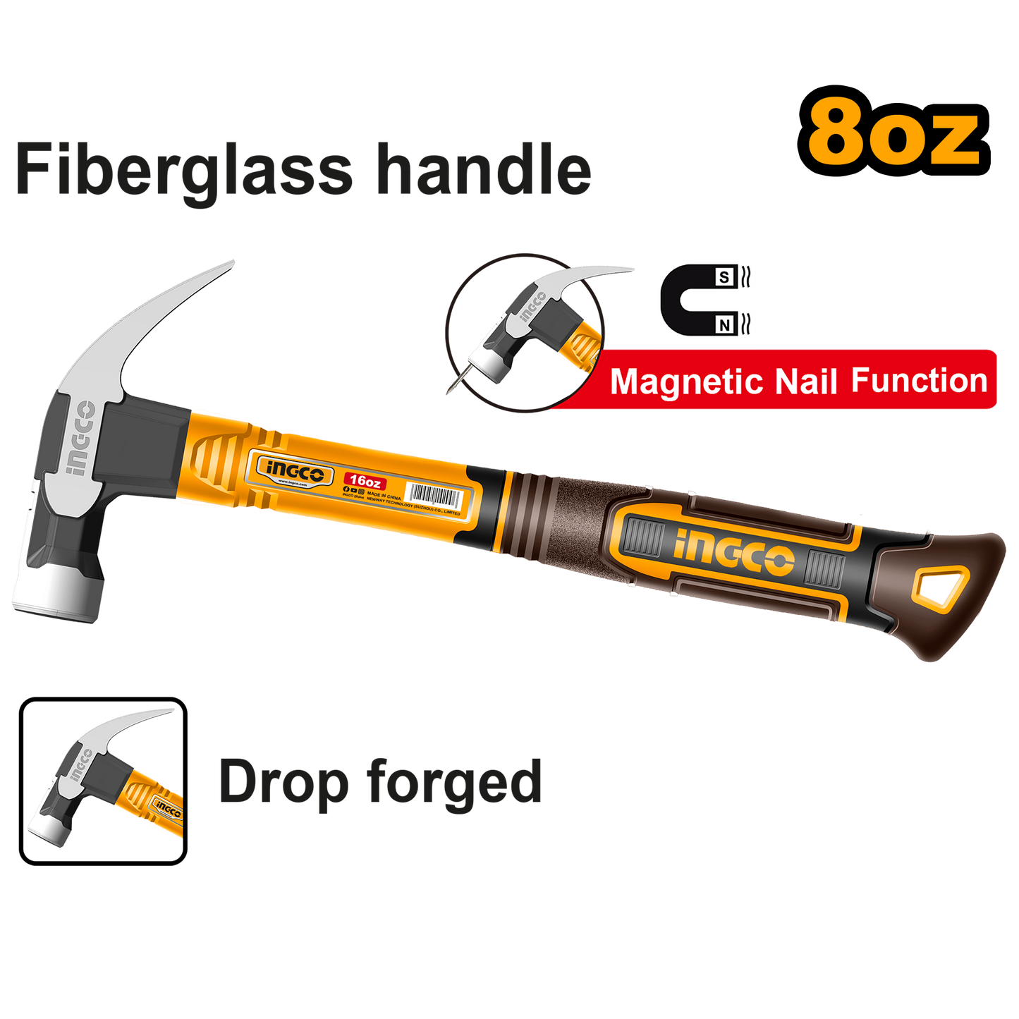 INGCO MARTEAU DE MENUISIER 220G TETE FORGEE SI NR [HCH81008]