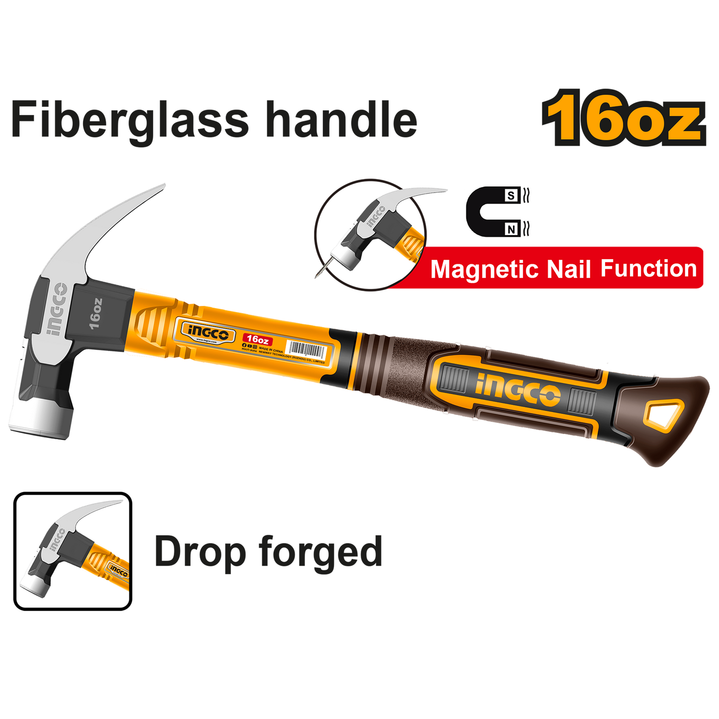 INGCO MARTEAU DE MENUISIER 220G TETE FORGEE SI NR [HCH81008]