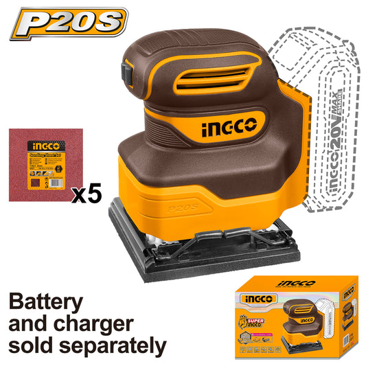 INGCO PONCEUSE VIBRANTE 20V SANS BATTERIE 110MM PLATEAU CARRE [CSHSLI2014]