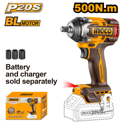INGCO BOULONNEUSE A CHOC 500NM SANS CHARBON 20V+2BAT SI [CIWLI2050]