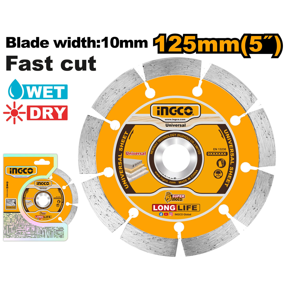 INGCO DISQUE DIAMANT 125MM A EAU ET SEC [DMD011252] – INGCO Maroc