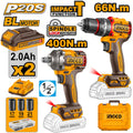 INGCO PACK 2 MACHINES VISSEUSE BRUSHLESS 66NM + BOULONNEUSE 20V [CKLI20275] – INGCO Maroc