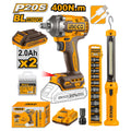 INGCO PACK BOULONNEUSE 400NM BRUSHLESS 20V+10 DOUILLES+BALADEUSE [COSLI23048] – INGCO Maroc