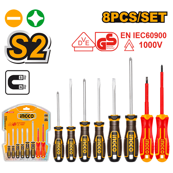INGCO SET DE 8 TOURNEVIS ISOLES 1000V [HKSDS0838]