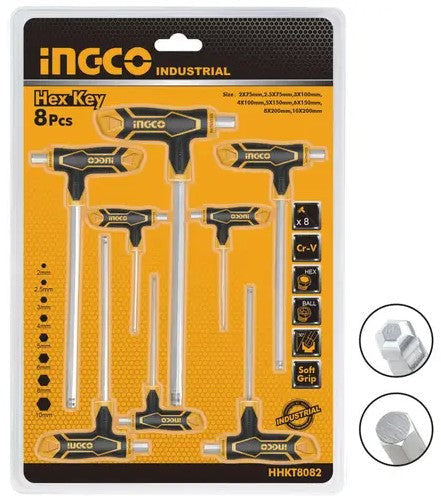 INGCO T-HANDLE BALL POINT HEX WRENCH SET 8 PCS [HHKT8082]