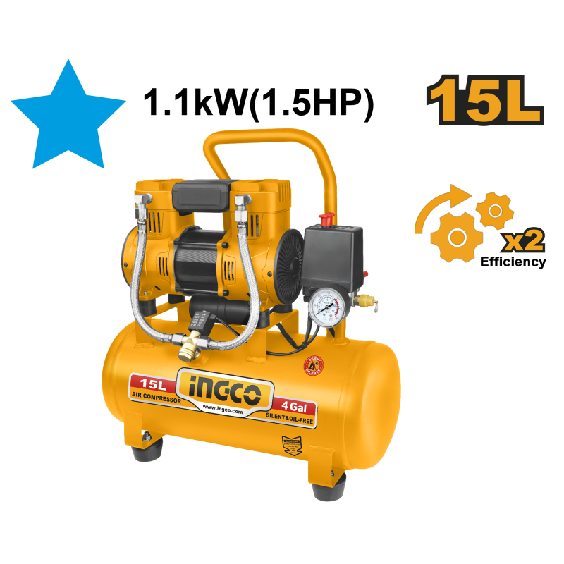 INGCO COMPRESSEUR SILENCIEUX 15L 1100W (1.5HP) NR [ACS111152] – INGCO Maroc