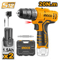 Perceuse-visseuse sans fil 12V 20Nm + 2 batteries en mallette INGCO – CDLI12208 – INGCO Maroc