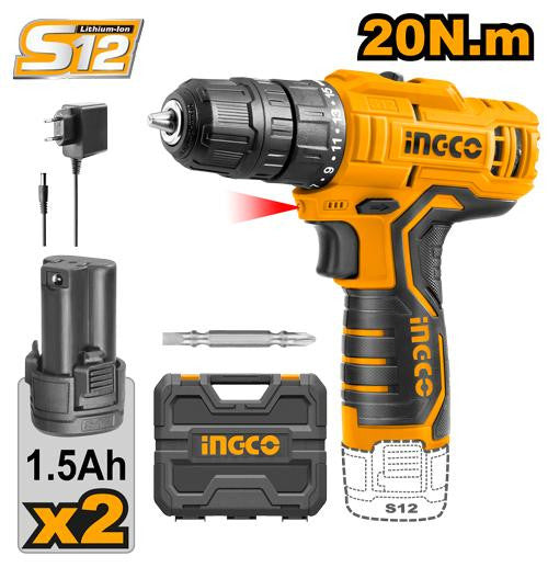 Perceuse-visseuse sans fil 12V 20Nm + 2 batteries en mallette INGCO – CDLI12208 – INGCO Maroc