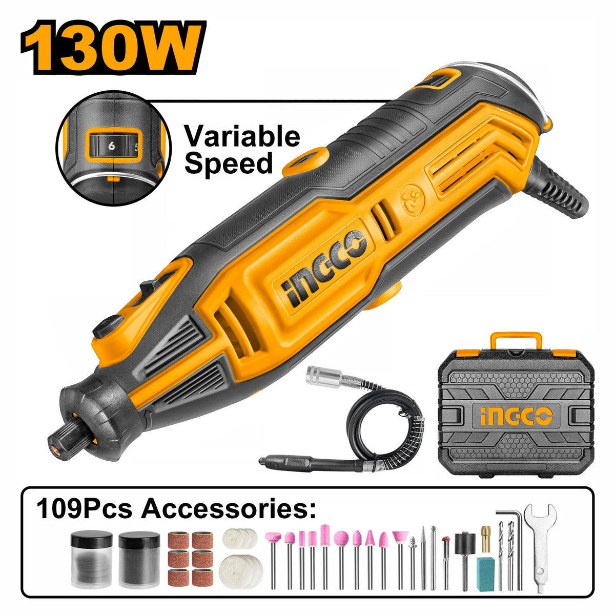 INGCO MINI PERCEUSE + 109 ACCESSOIRES EN COFFRET 130W [MG13328] – INGCO Maroc
