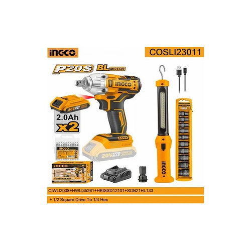 INGCO PACK BOULONNEUSE A CHOC SANS CHARBONS 20V [COSLI23011]