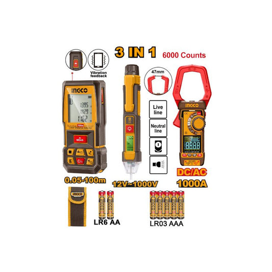INGCO PACK TELEMETRE LASER + MULTIMETRE + DETECTEUR TENSION [HLDD241202]