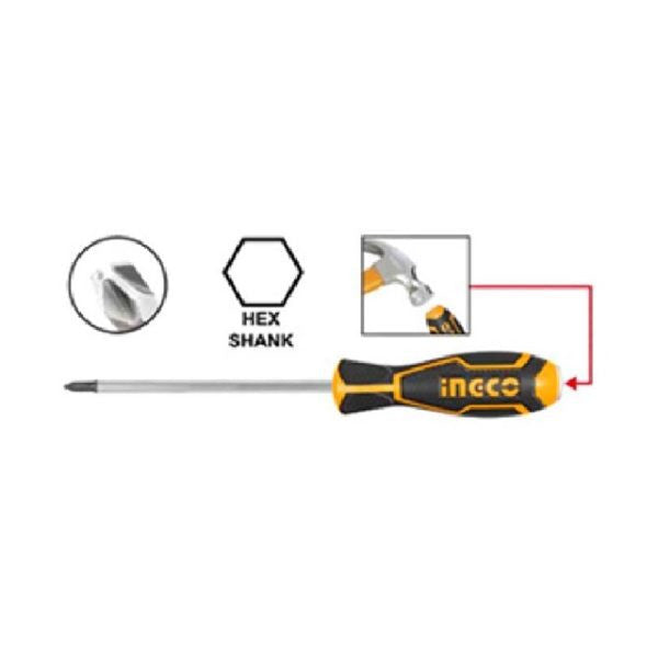 INGCO TOURNEVIS A ZONE DE FRAPPE PH2 6*150 MM [HGTS68PH2150]