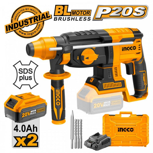INGCO MARTEAU PERFORATEUR 26MM 20V + 2BATTERIES 4AH [CRHLI202287]
