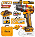 Perceuse visseuse à percussion 20V brushless 66Nm INGCO avec 2 batteries – INGCO Maroc