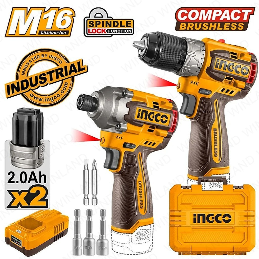 16V/M16 2PCS Combo Kit avec perceuse compacte sans fil Lithium-Ion COSLI240968 ING-CT