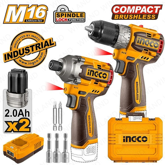 16V/M16 2PCS Combo Kit avec perceuse compacte sans fil Lithium-Ion COSLI240968 ING-CT