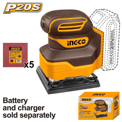 INGCO PONCEUSE VIBRANTE 20V SANS BATTERIE 110MM PLATEAU CARRE [CSHSLI2014]