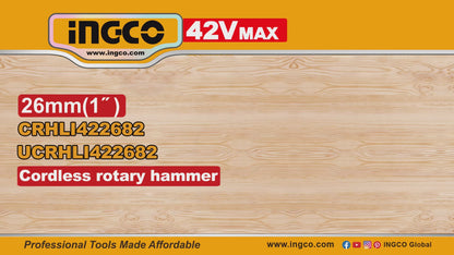 INGCO MARTEAU PERFORATEUR 26MM 42V + 2BATTERIES 2AH [CRHLI422682]
