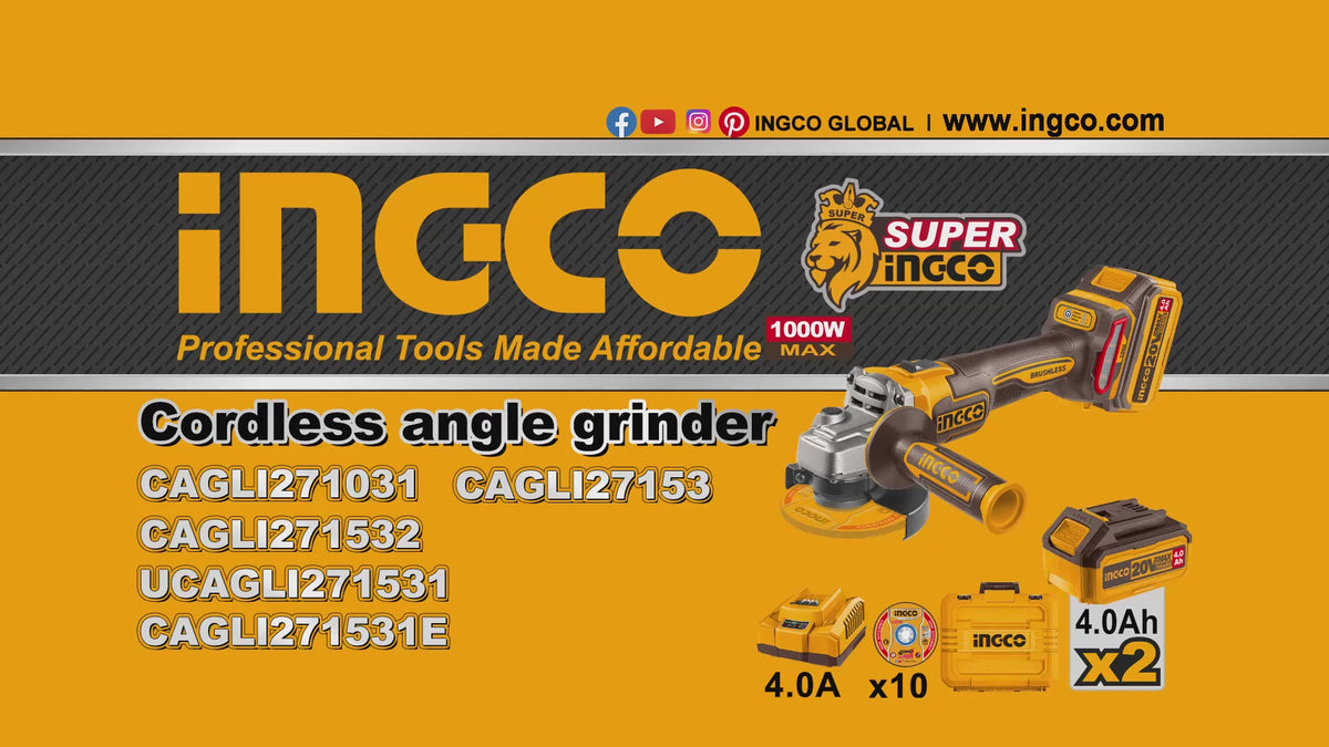 Meuleuse sans fil Brushless 115 mm 20V 1000 W (sans batterie) INGCO – CAGLI27153