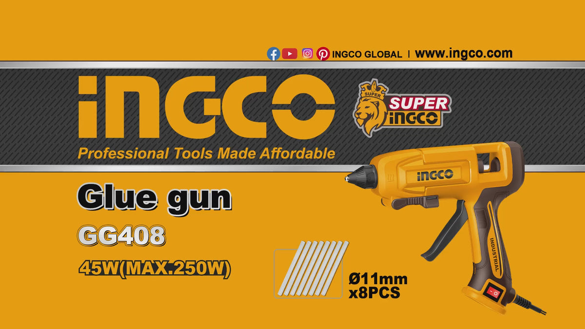 INGCO PISTOLET A COLLE 250W + 8 BATONS DE COLLE [GG408]