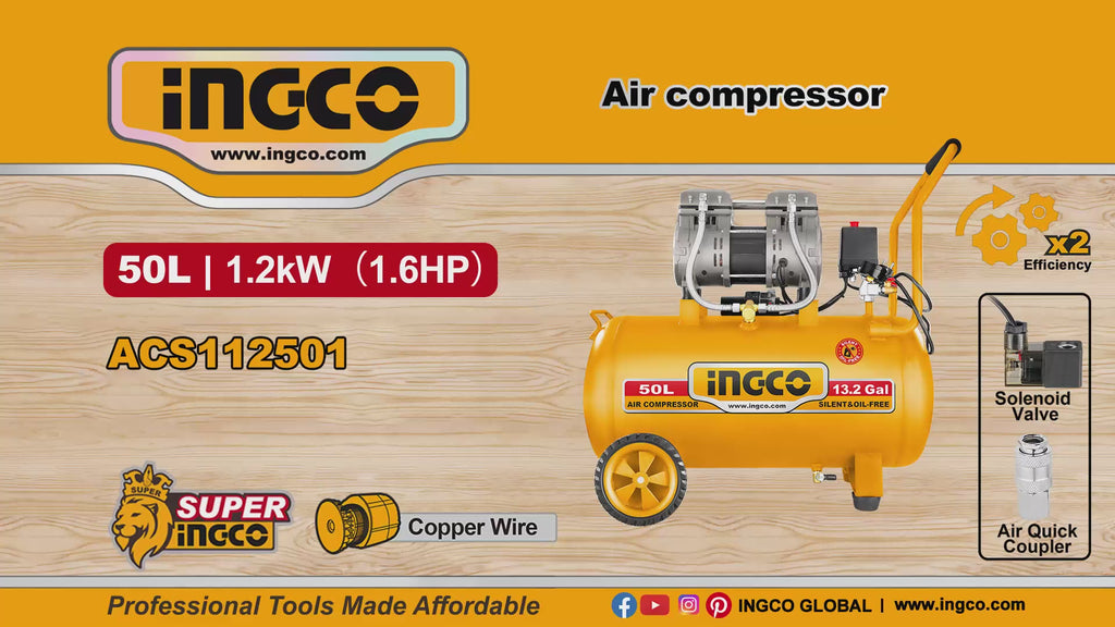 INGCO COMPRESSEUR SILENCIEUX 50L 1200W (1.6HP) [ACS112501]