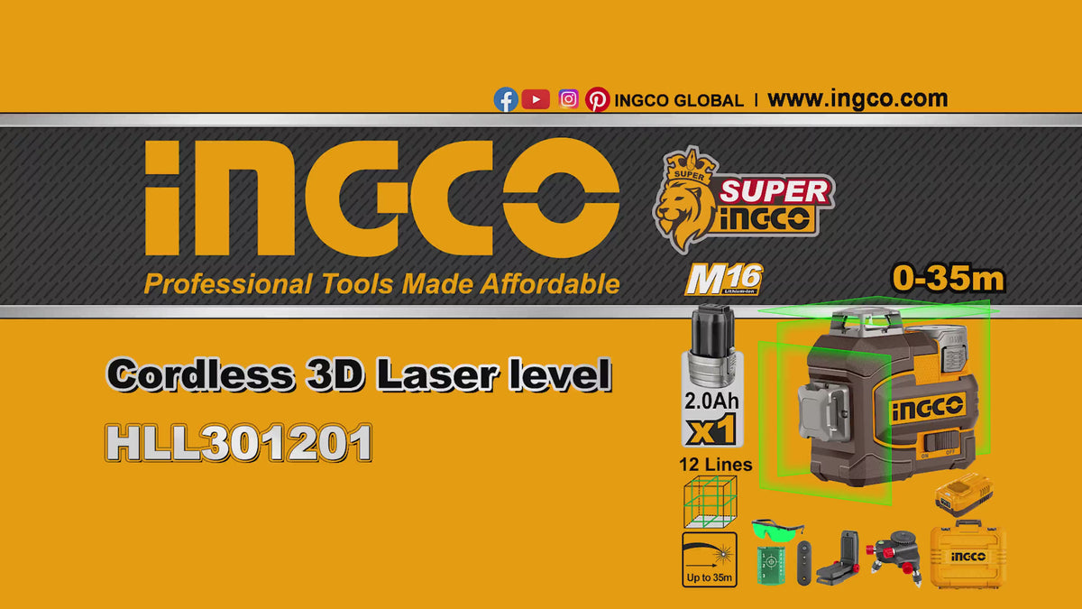 INGCO NIVEAU LASER AUTONIVELANT 3D LIGNES VERTES 16V [HLL301201]