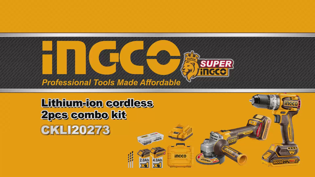 INGCO PACK 2 MACHINES MEULEUSE + VISSEUSE 66NM 20V 2x4AH [CKLI20273]