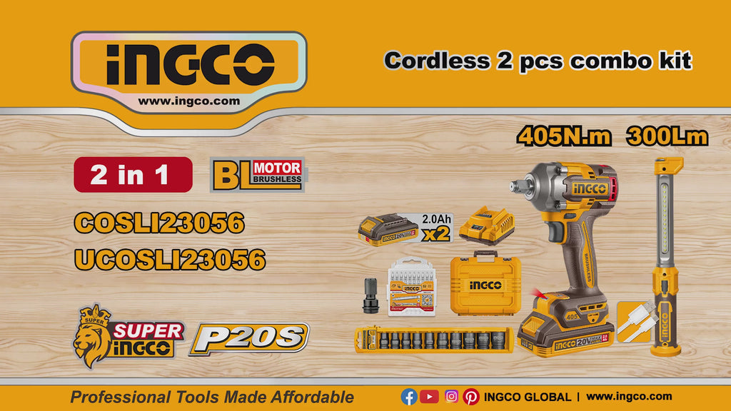 INGCO PACK COMBO BOULONNEUSE 405NM + DOUILLES + LAMPE DE TRAVAIL [COSLI23056]