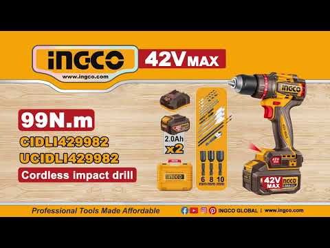 Perceuse-visseuse à percussion Brushless 42V 99Nm + 2 batteries INGCO – CIDLI429982