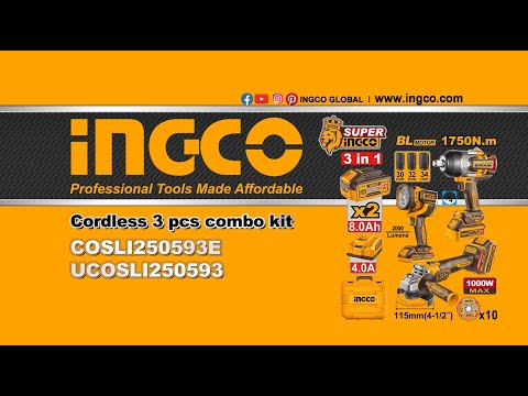 Pack meuleuse + boulonneuse 1750Nm + lampe de travail + 2 batteries 8Ah 20V INGCO – COSLI250593