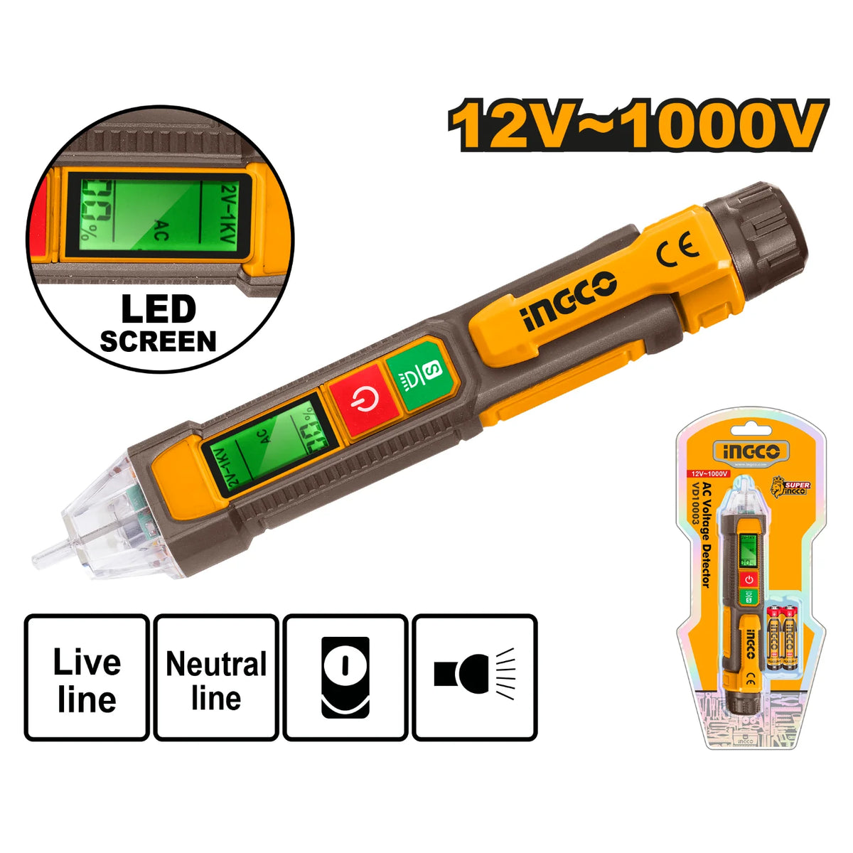 INGCO DETECTEUR DE TENSION AC DIGITAL 12V-1000V [VD210003] – INGCO Maroc
